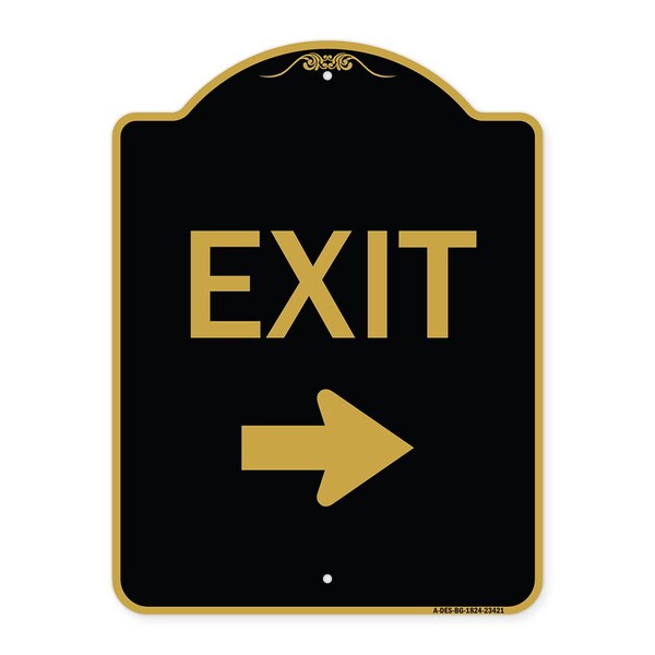 Parking Lot Sign Exit Sign Right Arrow, Black & Gold Aluminum Sign, 24" L, 18" H, BG-1824-23421